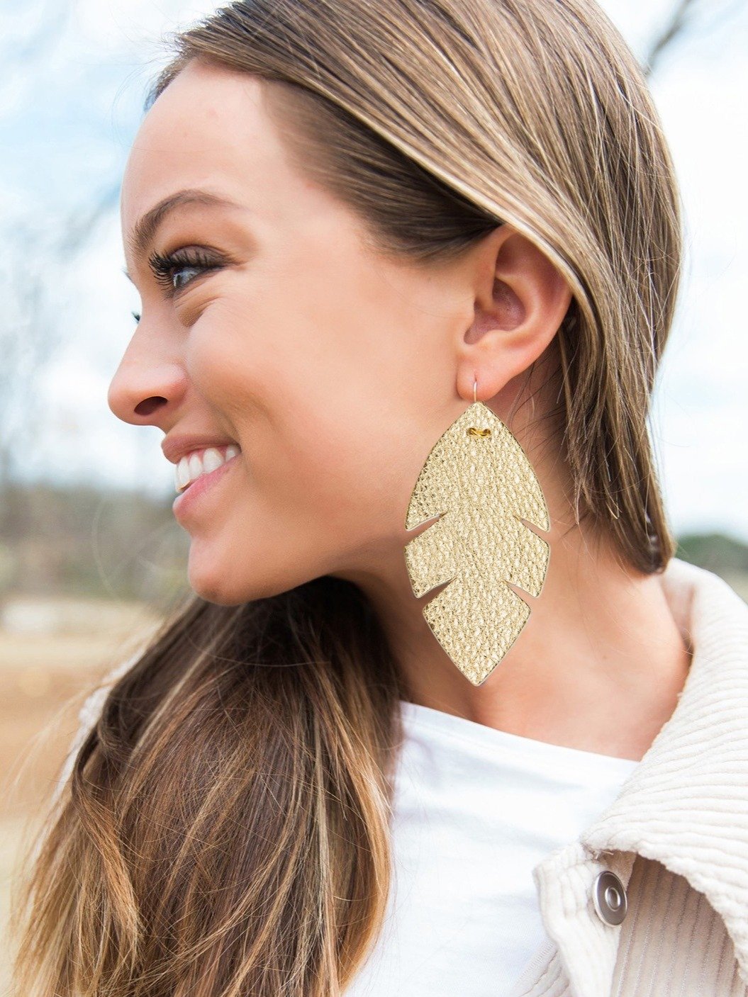 Gold Palm Leather Earrings product image (1)