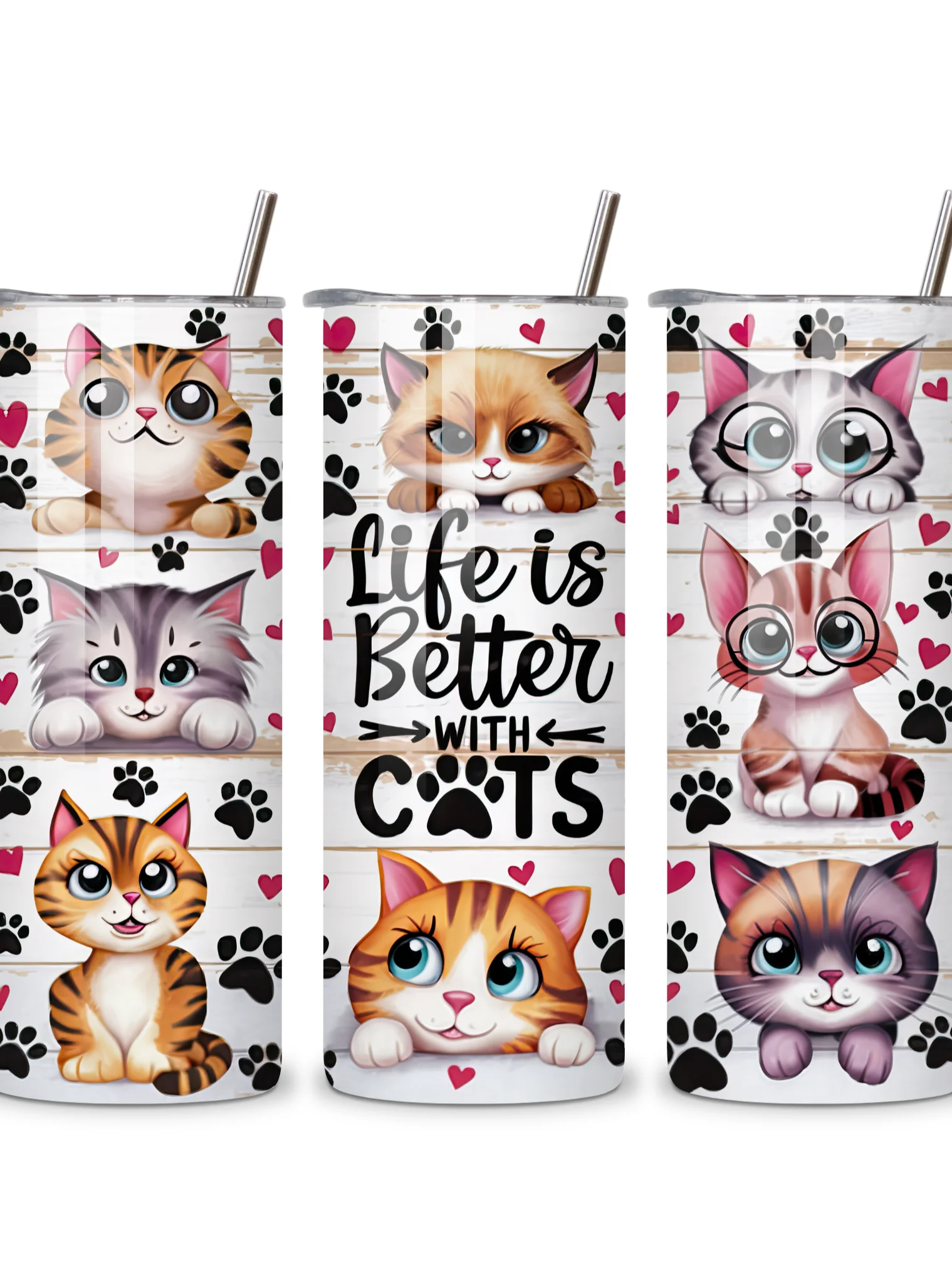 Life is Better with Cats 20oz Skinny Tumbler with Metal Straw – Cute Cat Design – Double-Walled Insulated Stainless Steel Tumbler for Hot & Cold Drinks, Gift for Cat Lovers product image (4)
