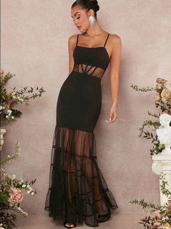L'Amorae Dot Mesh Panel Tiered Hem Cami Dress product image (1)