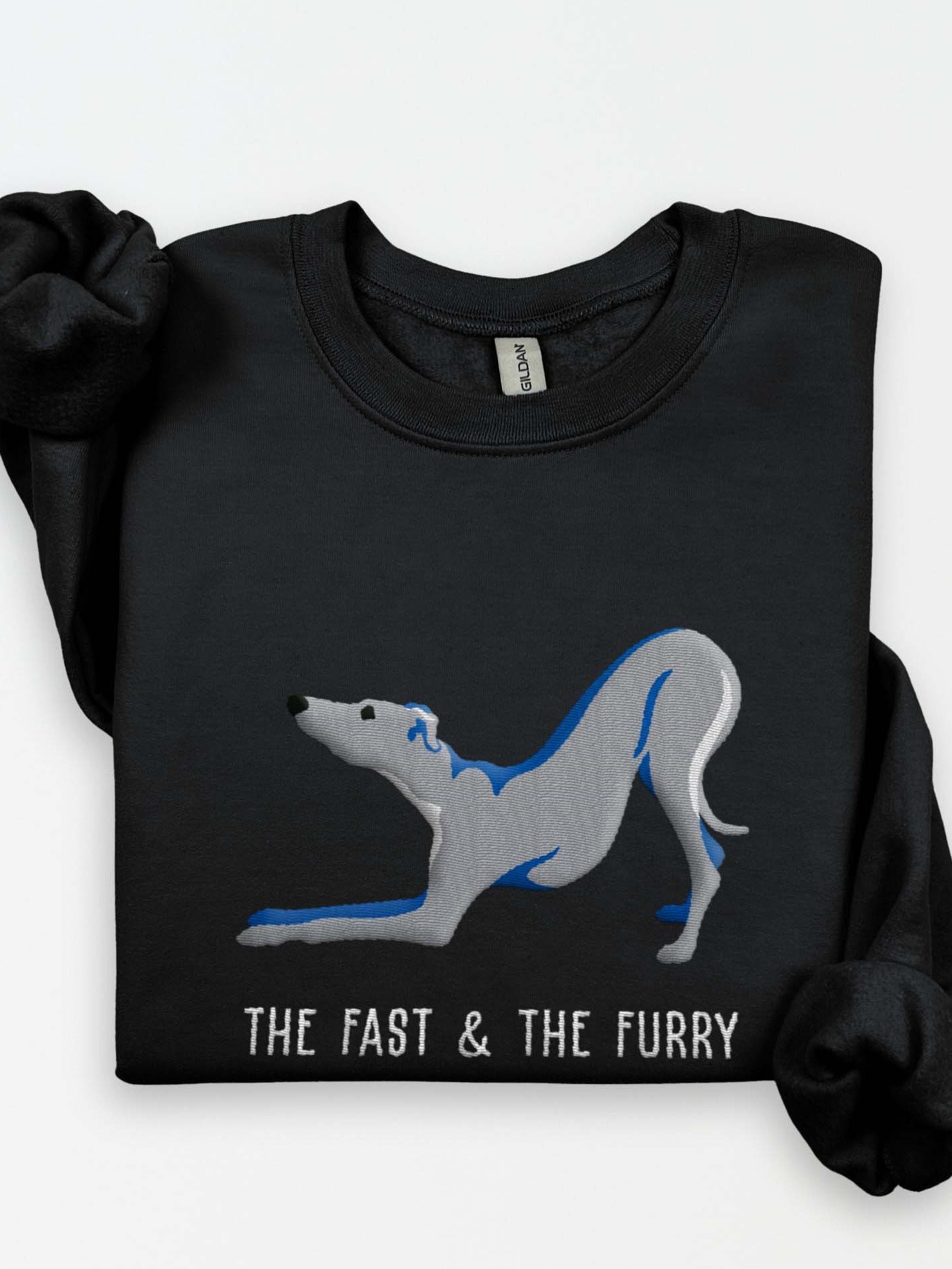 The Fast & the Furry Sweatshirt (Embroidered) of an Italian Greyhound(Blue) product image (1)