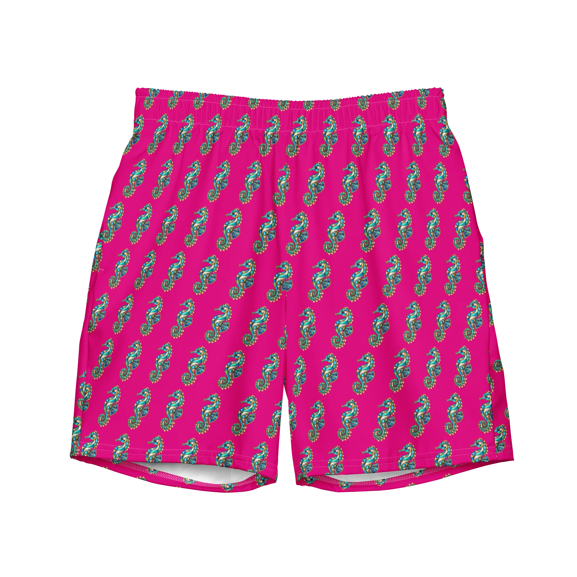 Hot Pink Seahorse Pattern Swim Trunks product image (1)