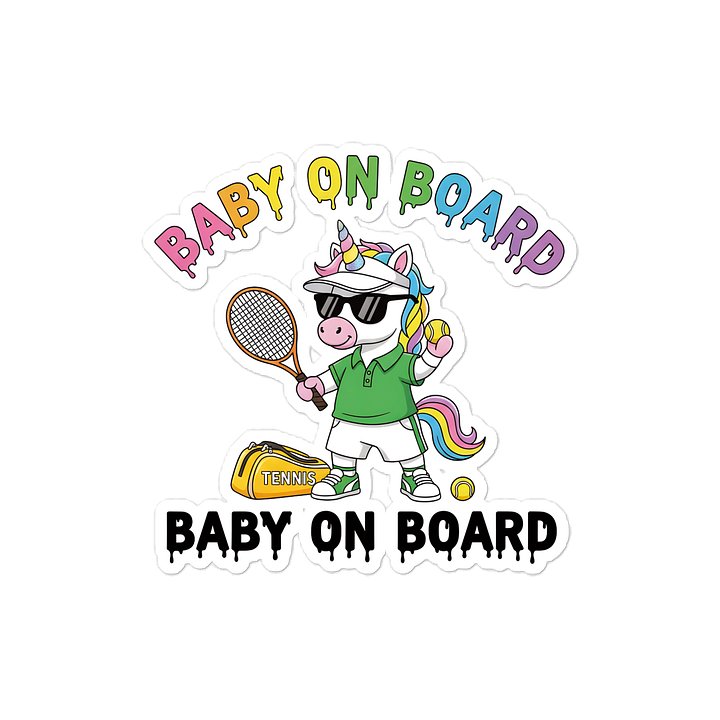 Funny Unicorn Tennis Baby on Board Sticker - 5x5 Weatherproof Vinyl Car Decal - Premium Unicorn Tennis Court Accessory product image (1)
