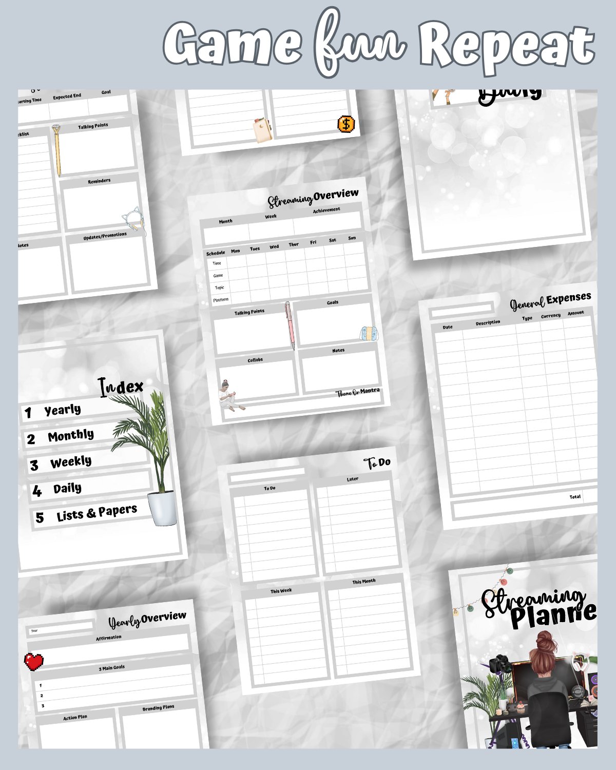 Grey Streaming Planner Printable product image (6)