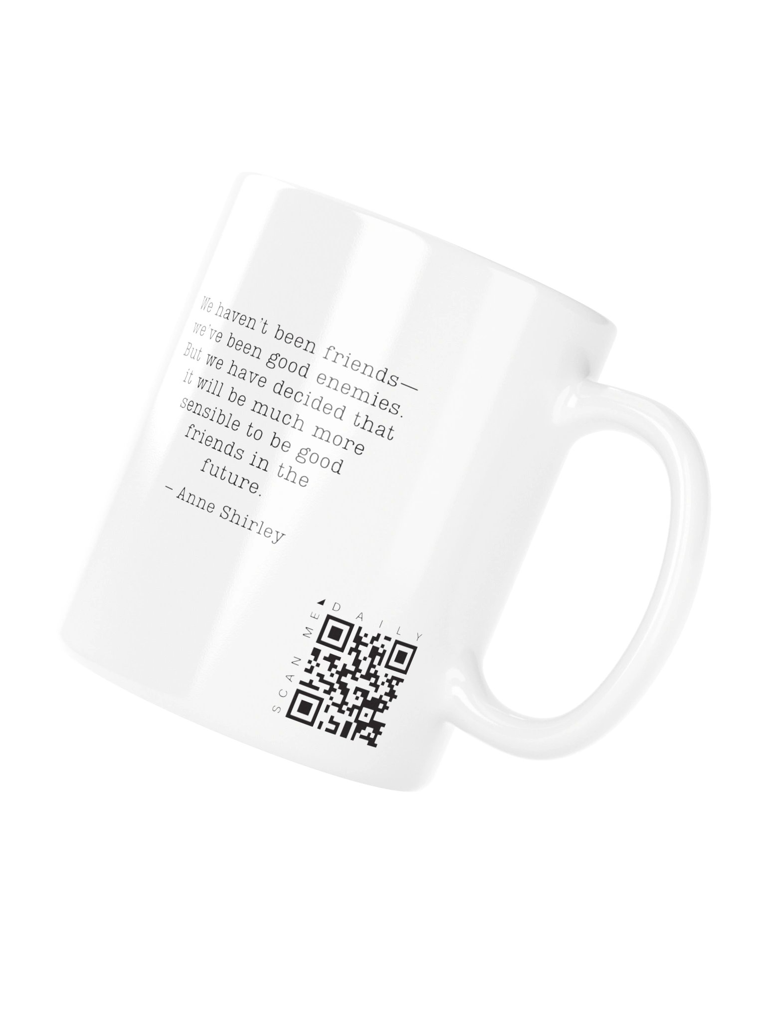 <i>Good Enemies</i> • QR Mug<br /> With 160 Daily Quotes<br /> <small>Quotes from beloved novel<br />Anne of Green Gables (1908)</small> product image (5)