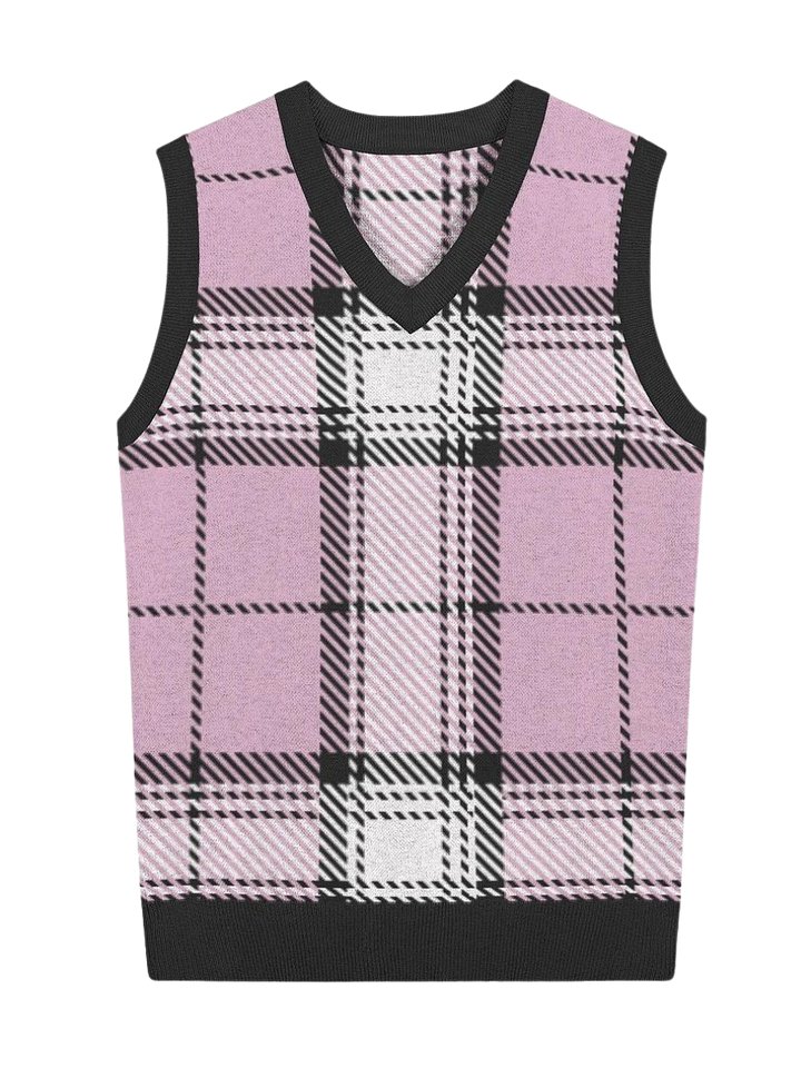 Pink Plaid Knitted Vest product image (1)