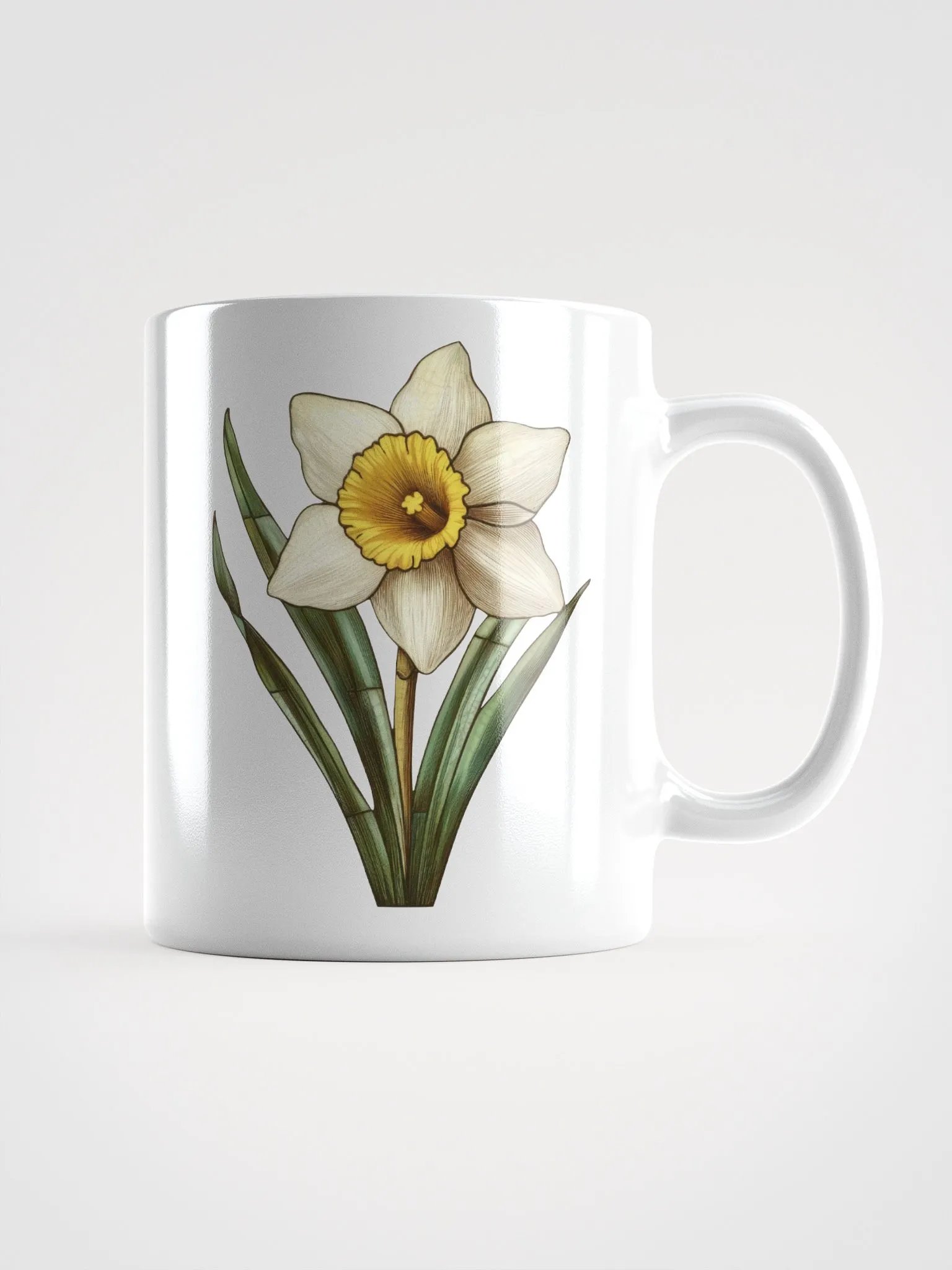 Stained Glass Daffodil White Glossy Mug product image (1)