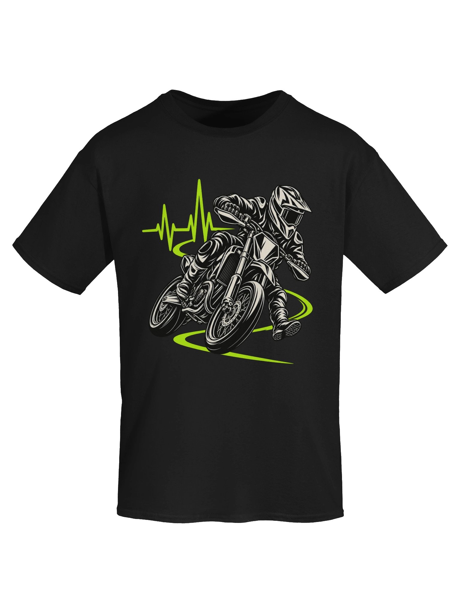 Supermoto Heartbeat – Green Pulse Motorcycle T-Shirt product image (5)