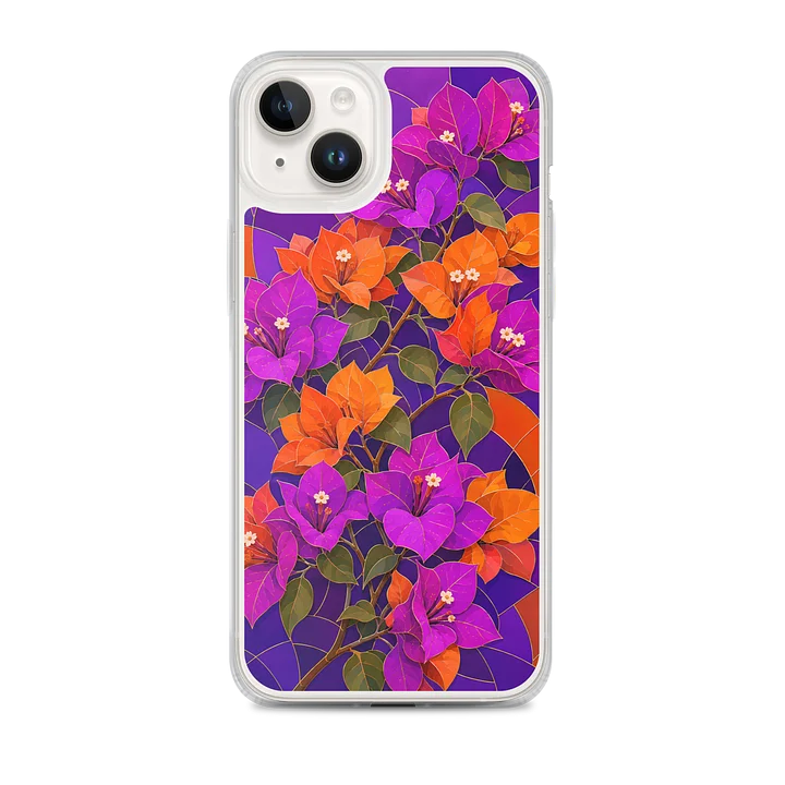 Neon Orange And Bright Purple Bougainvillea Mosaic Premium Soft Silicone iPhone Case - MagSafe Compatible product image (1)