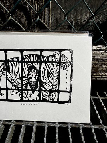 Loyal Relations, 9x12” lino cut