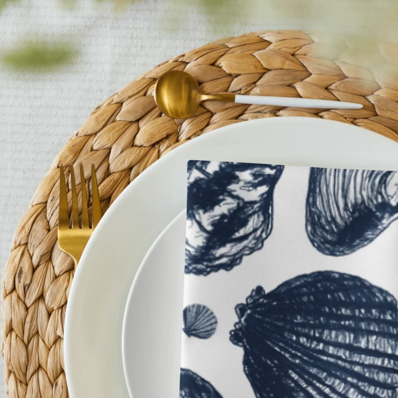 New England Tidal Treasures | Seashell Napkin Set | Monique Faella Designs™ | Dark Blue on White product image (4)