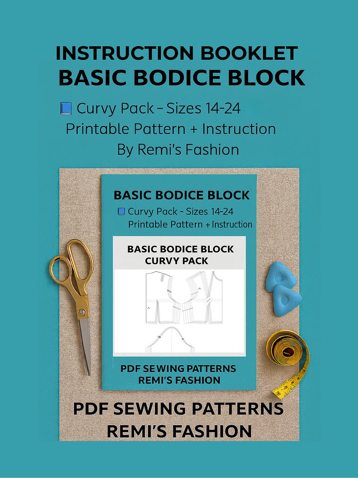 Curvy Bodice Block Sewing Pattern With Sleeves: Size UK 14-24 (PDF Printable) product image (1)