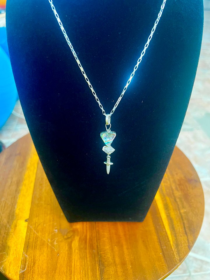 Mother of Pearl Triangle, dagger, Herkimer and Pyrite Necklace product image (1)
