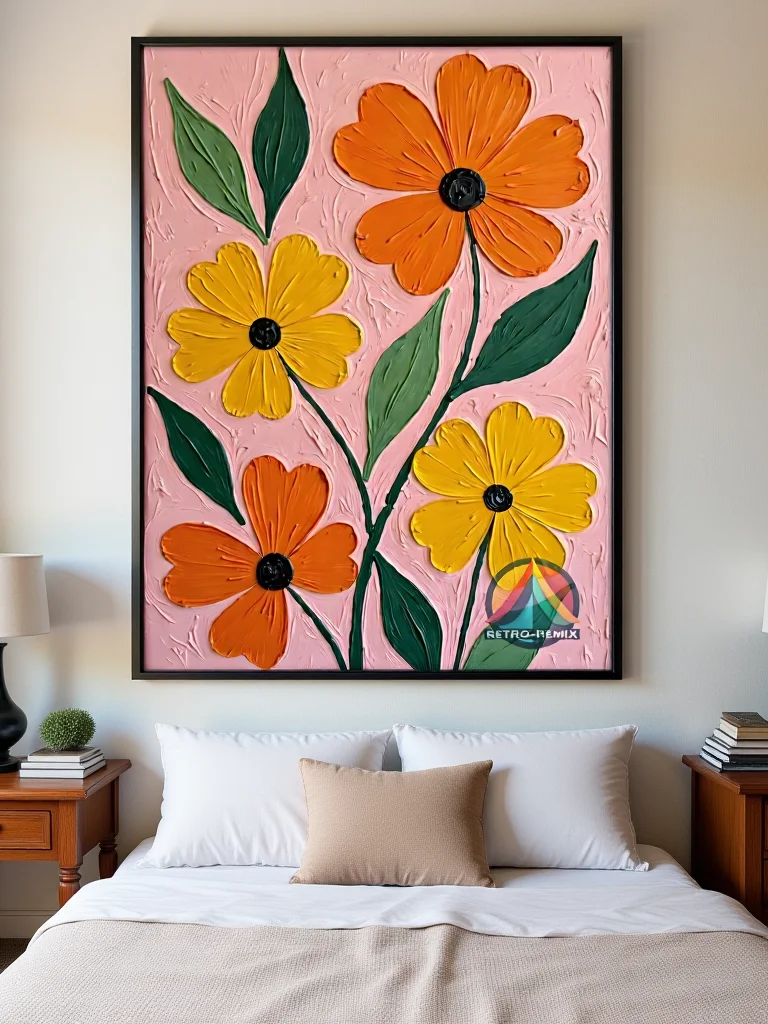 Groovy Garden Revival: Retro Bloom Textured Wall Art product image (5)