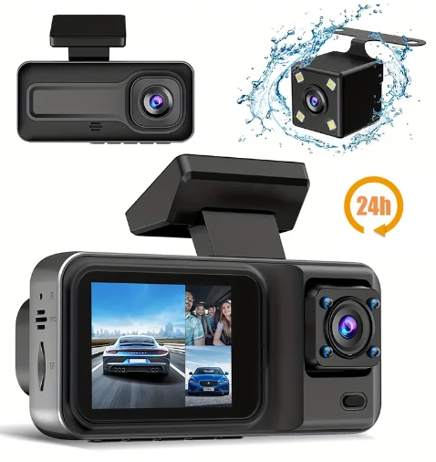 3 Way Dash Camera WithNight Vision Loop Recording with 32GB Memory Card product image (2)