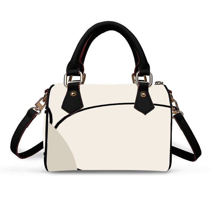Cream Minimal Barrel Bag – Ivory & Black Structured Mini Handbag with Gold Hardware & Crossbody Strap product image (2)