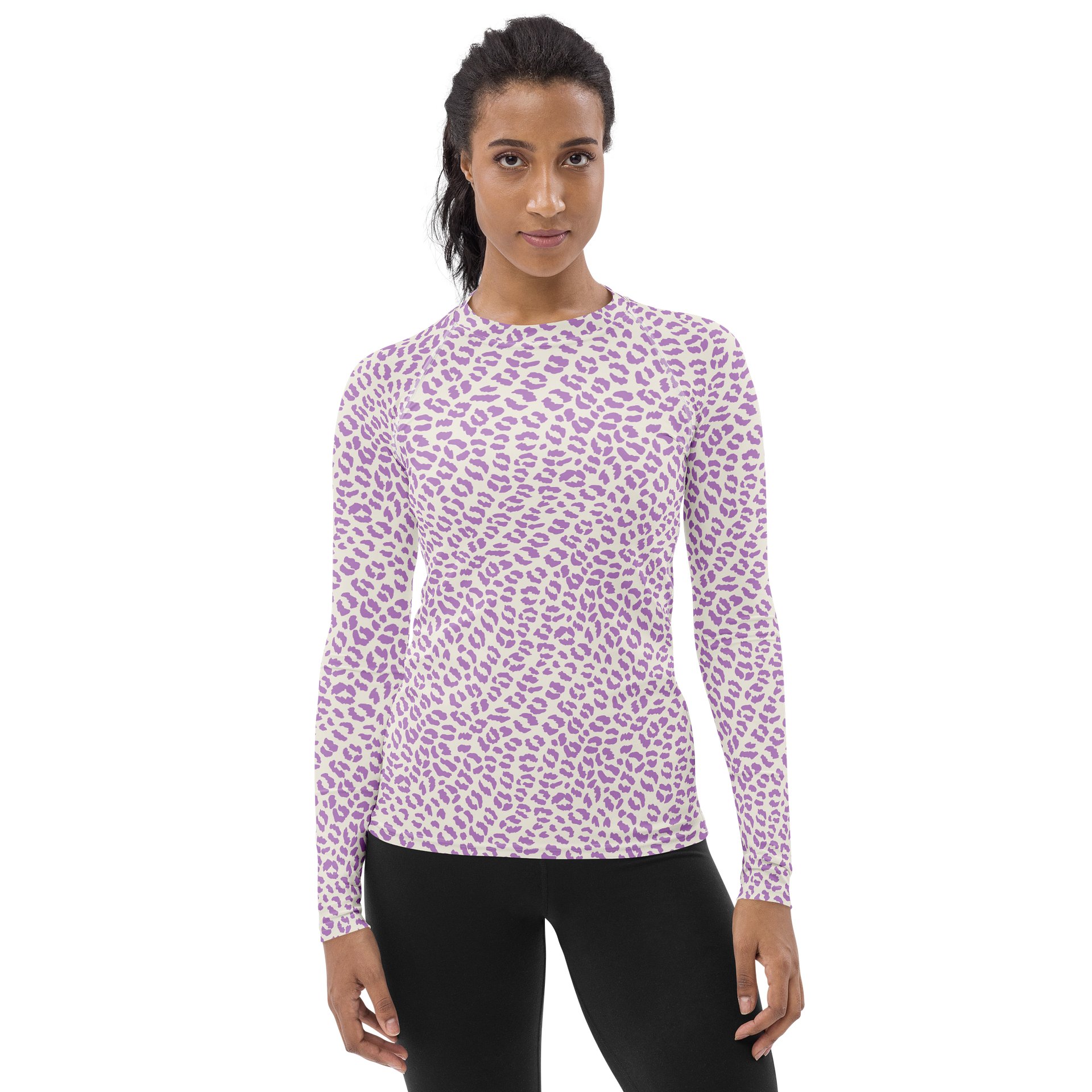 Trendy Purple Leopard Print Women's Rash Guard product image (1)
