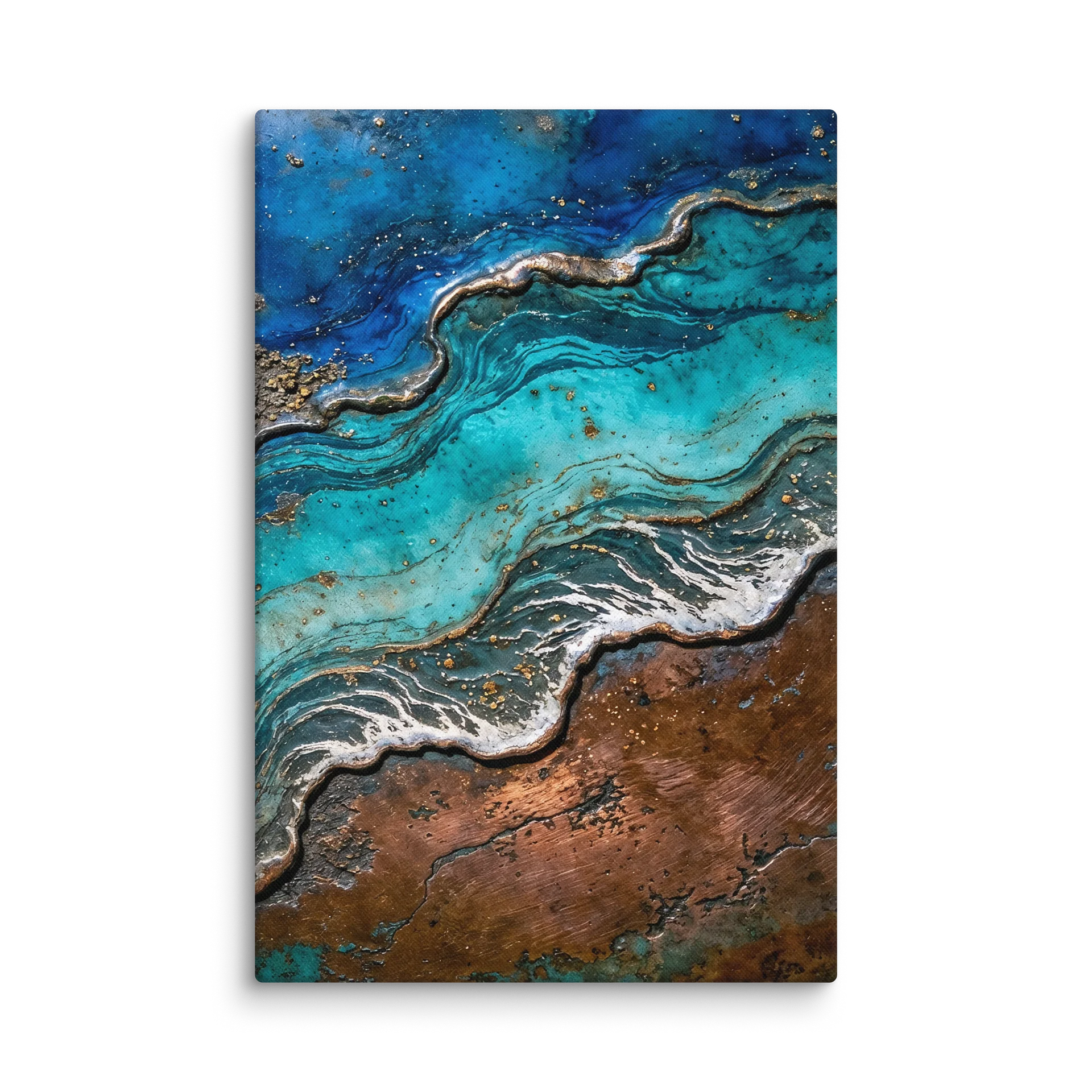 Tidal Copper Wave Canvas Print | Abstract Patina Wall Art | Cobalt Blue Verdigris Ocean Art | Industrial Mixed Media Decor | Moody Maximalist Canvas product image (1)