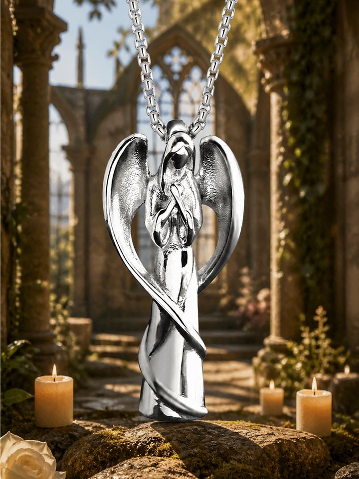 The Armored Kingdom Praying Guardian Angel Wing Pendant Necklace-Faith Inspired Jewelry-Durable product image (1)