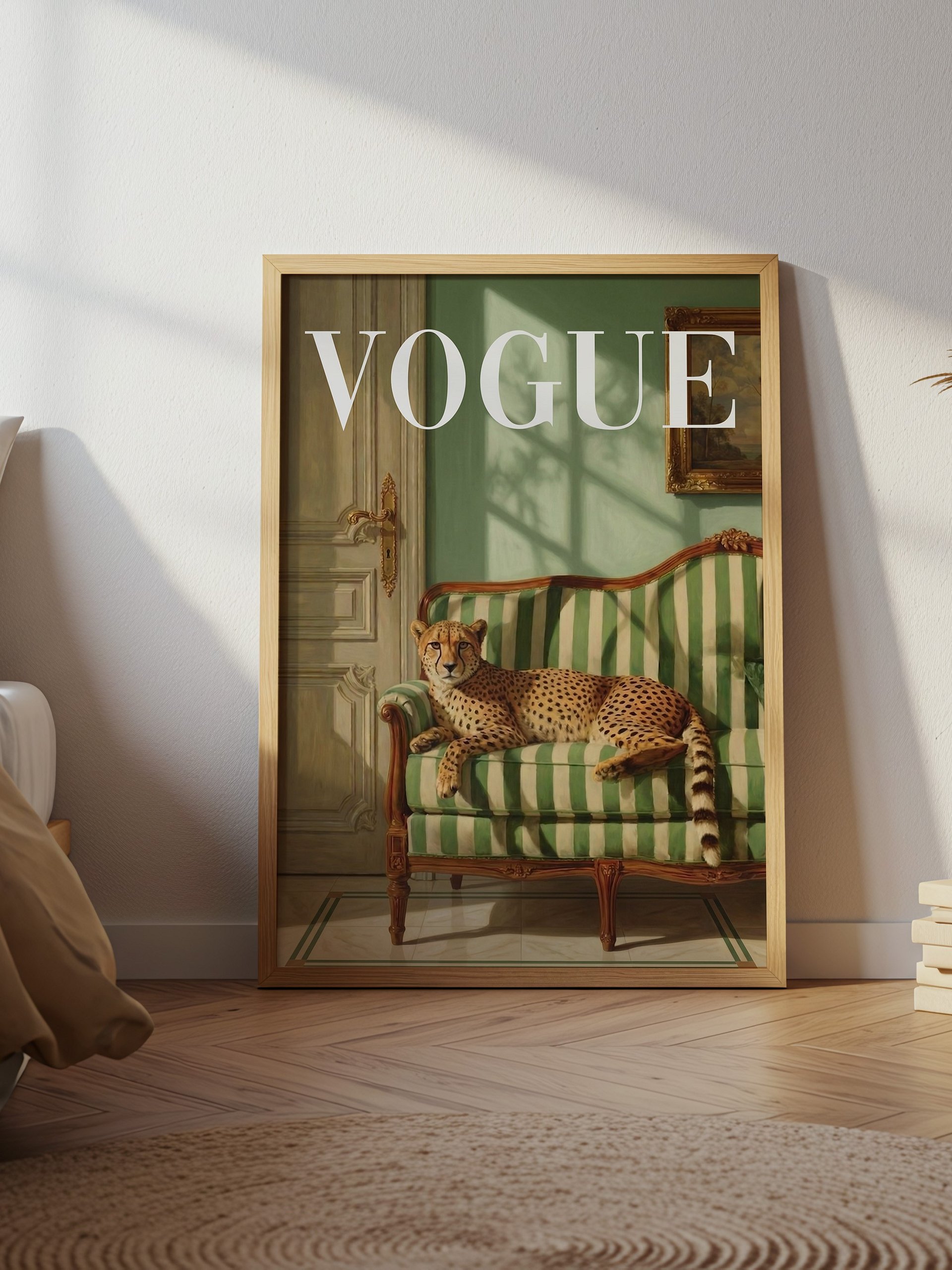 Cheetah on Green Sofa Fashion Poster - Vintage Vogue Print product image (6)