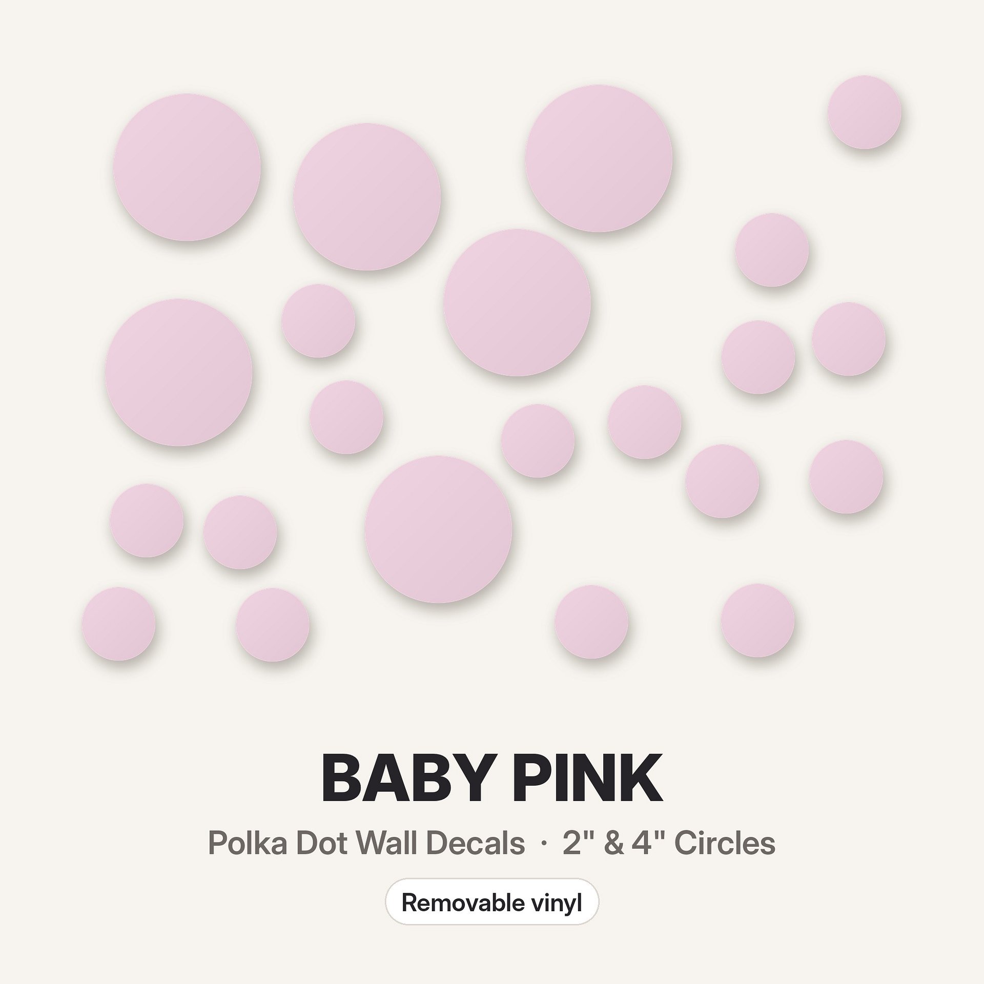 Baby Pink Polka Dot Wall Decals, 2" and 4" Vinyl Circle Stickers, Removable Dot Decals for Nursery, Kids Room, Playroom product image (3)