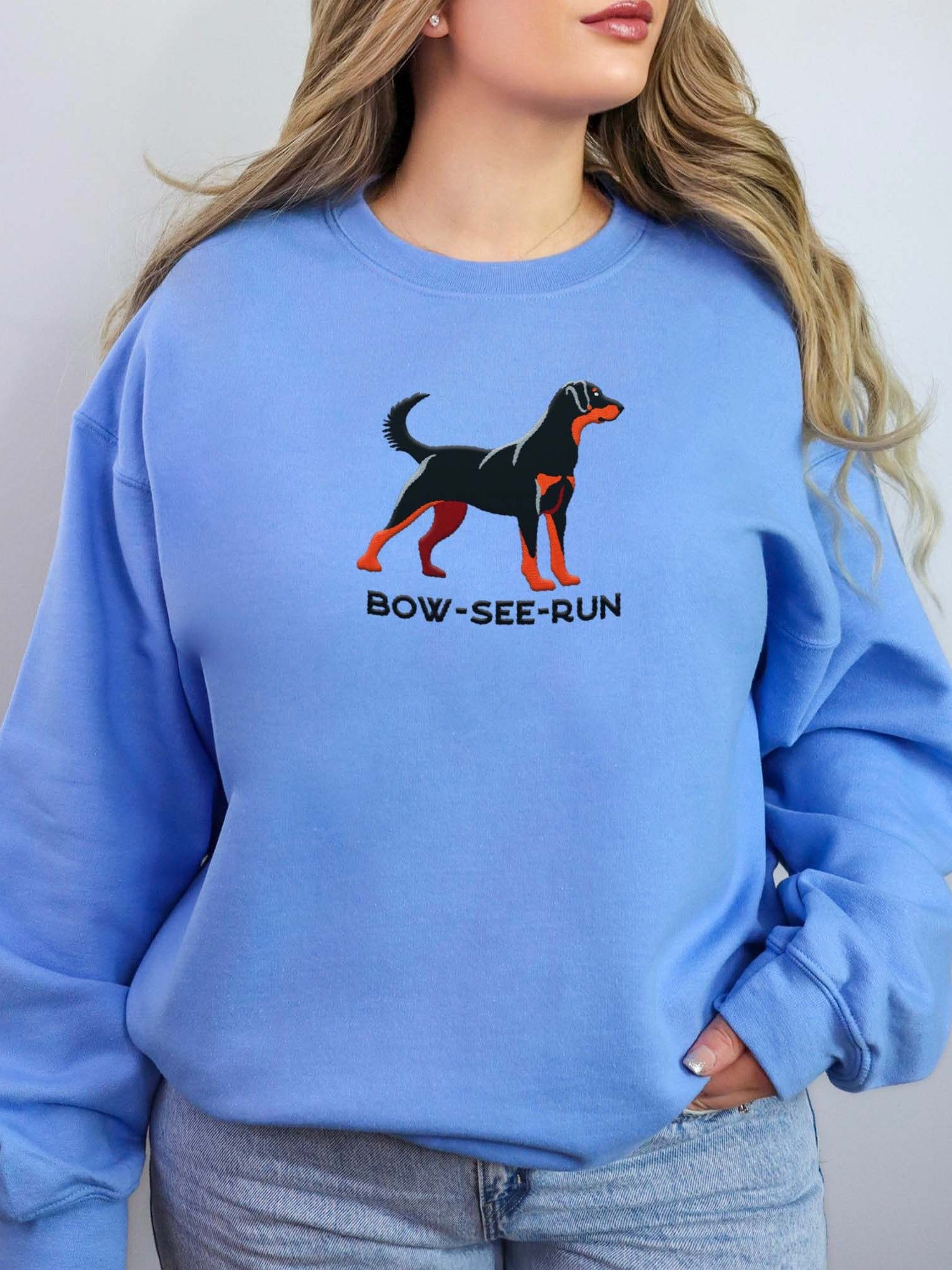 Bow-See-Run Sweatshirt (Embroidered) of a Beauceron(Black & Tan) product image (2)