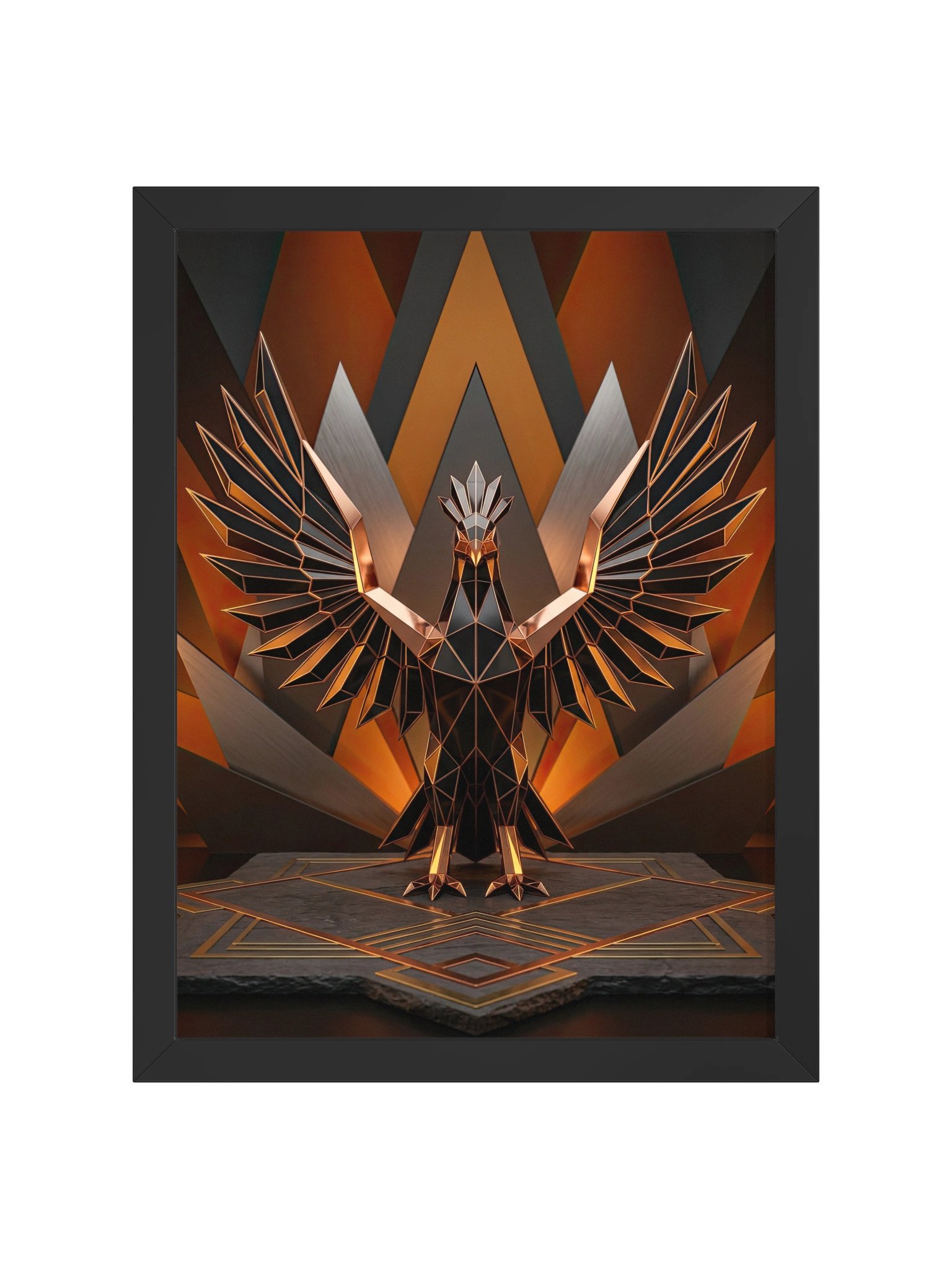 Radiant Geometric Phoenix Framed Poster - Neo-Deco Luxury Wall Art product image (1)