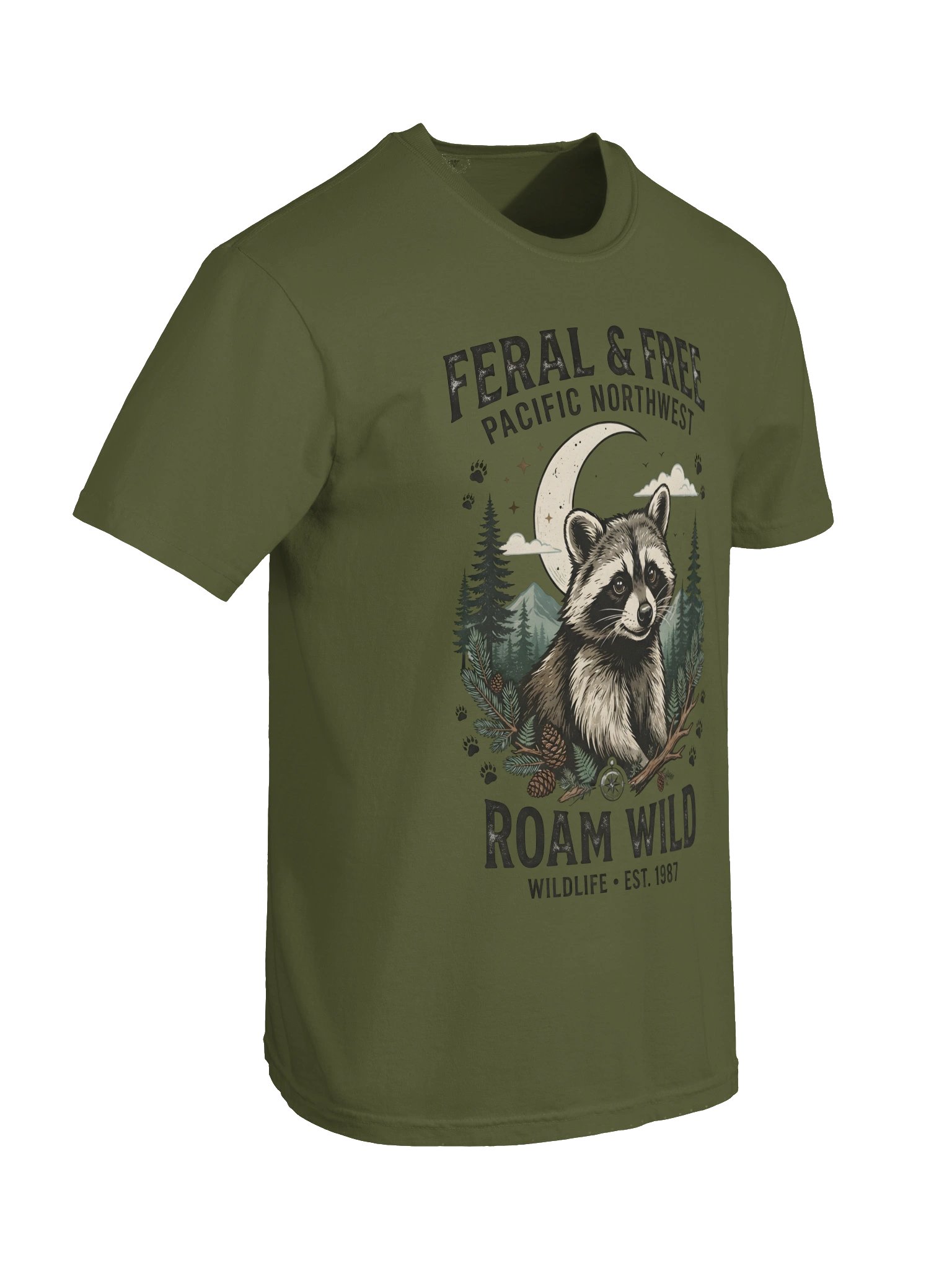 Vintage Raccoon T-Shirt, Feral & Free Wildlife Graphic Tee, Pacific Northwest Mountain Shirt, Retro Nature Outdoor Apparel product image (14)