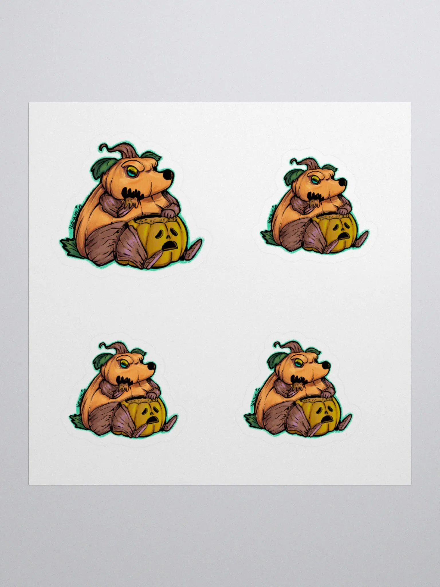 Pumpkin Bear Eating Pumpkin Sticker Set - Whimsical Halloween Decals product image (1)