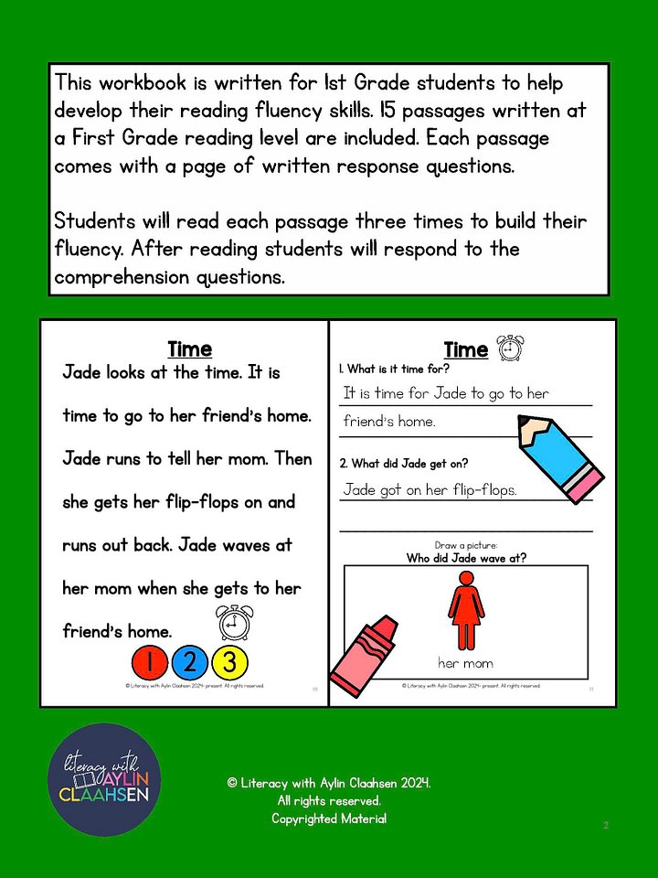 First Grade Fluency Passages with Comprehension Questions Workbook product image (2)