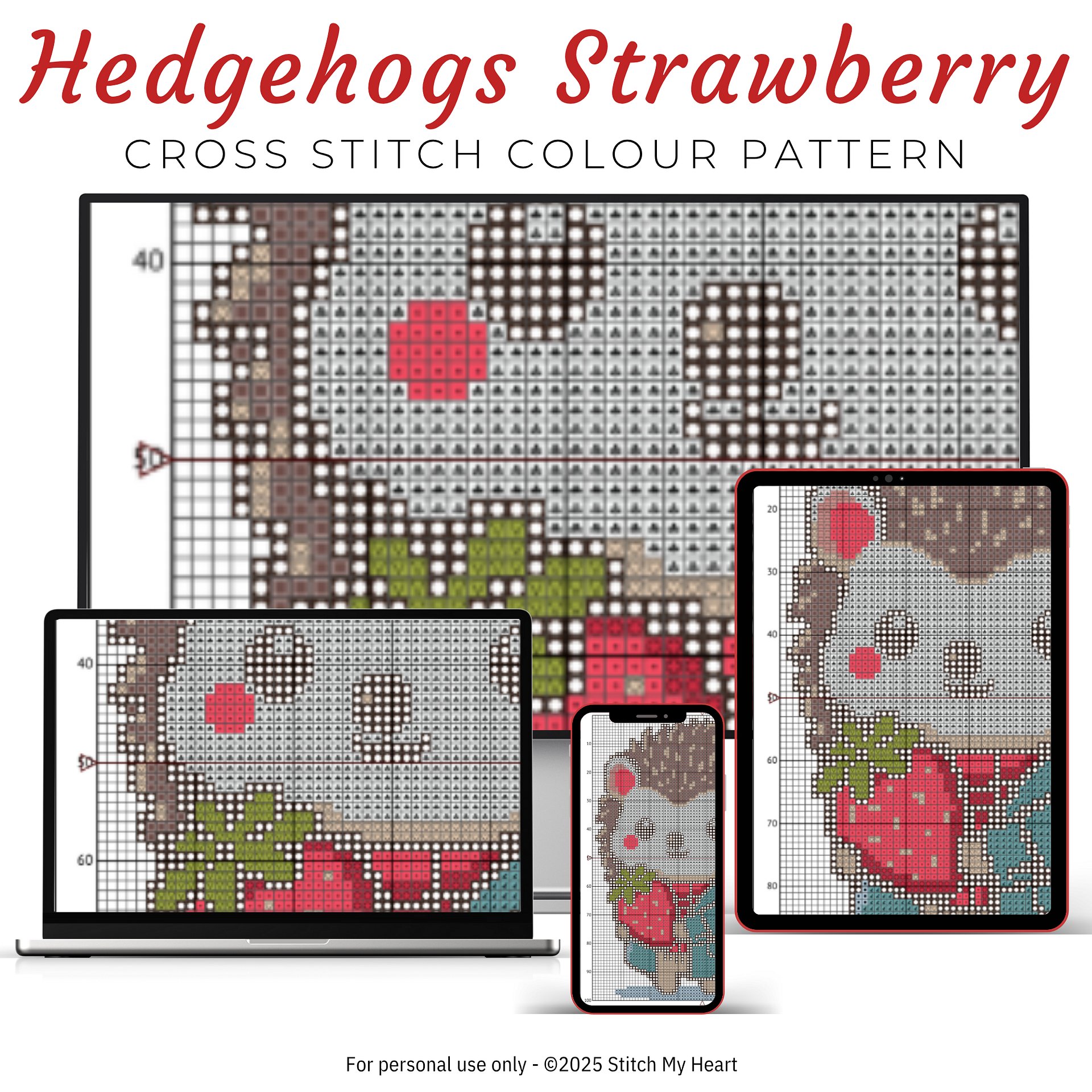 Hedgehog's Strawberry Treat Cross Stitch Pattern product image (3)