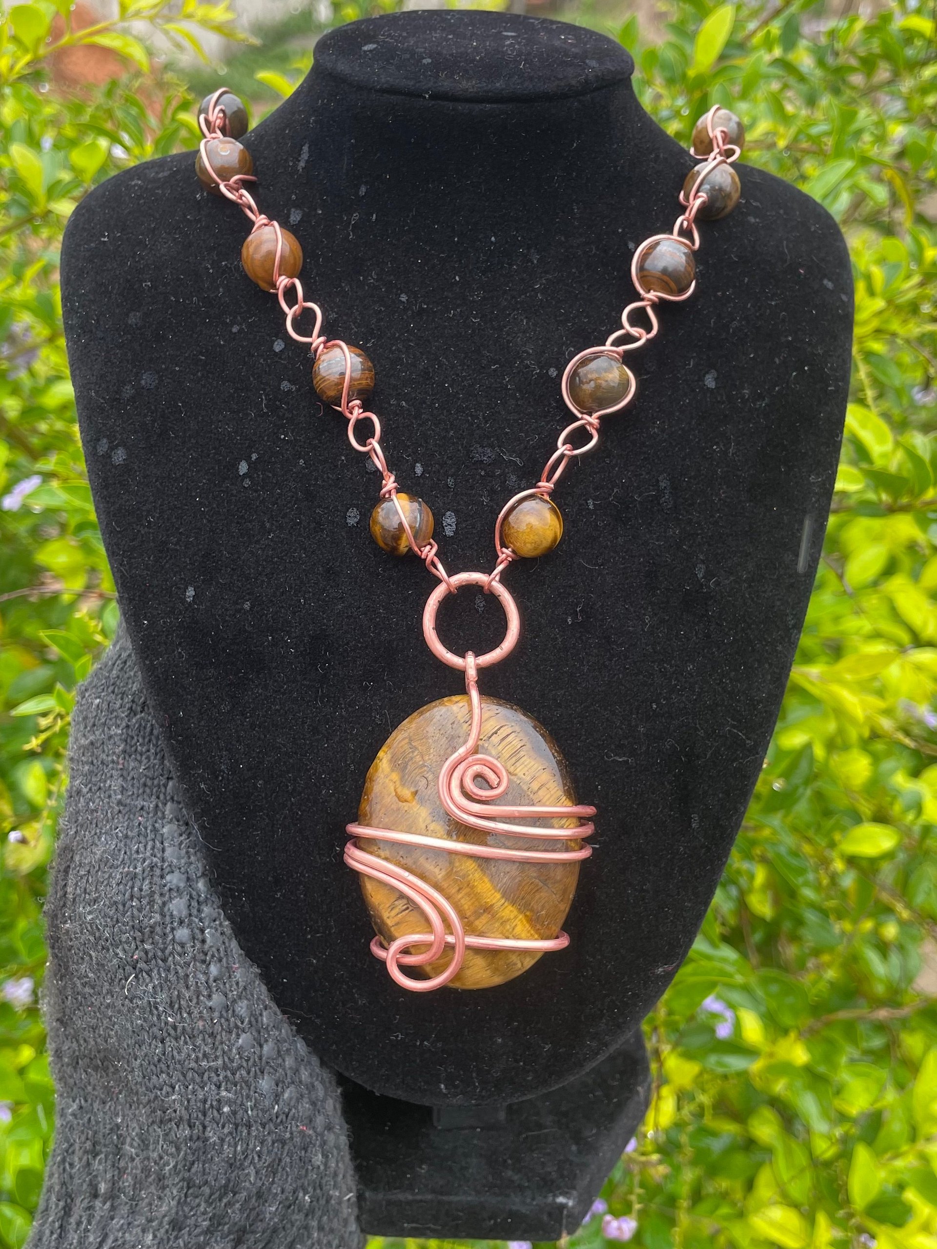 Luxury masterpiece Handcrafted Tiger Eye Copper Wire-Wrapped Statement Necklace product image (3)