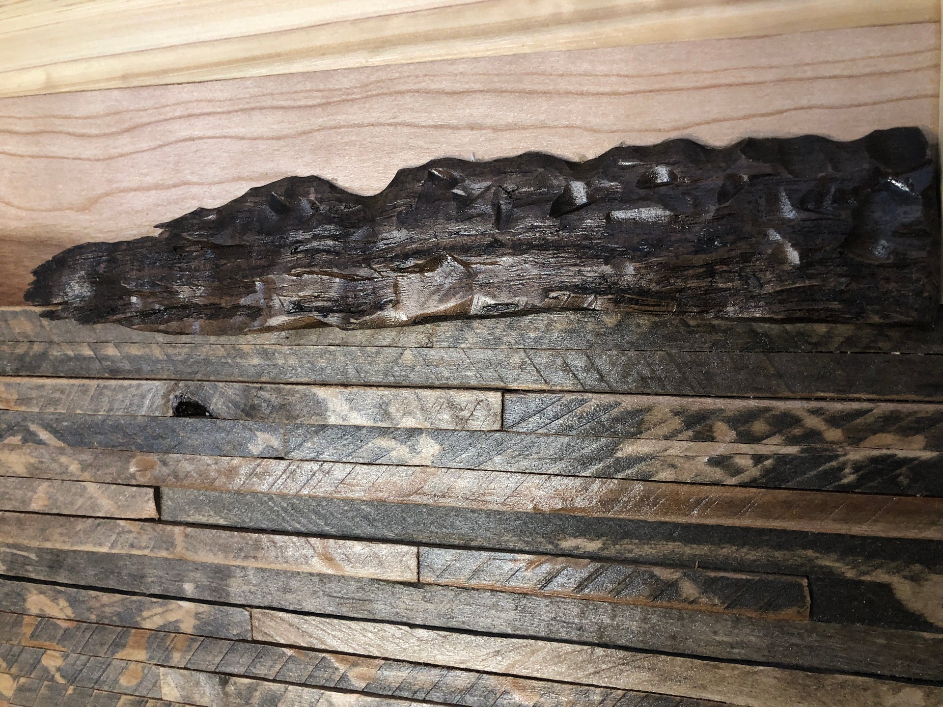 OOAK- Abstract Landscape in cedar, cherry, reclaimed pallet boards, and Lake Superior rocks 25" wide x 12" high product image (3)