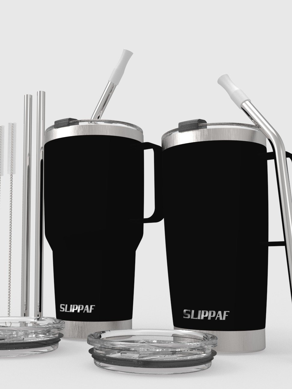 2 pack Tumbler 20 + 30 Oz With Handle, Lid and Straw (Black) product image (8)