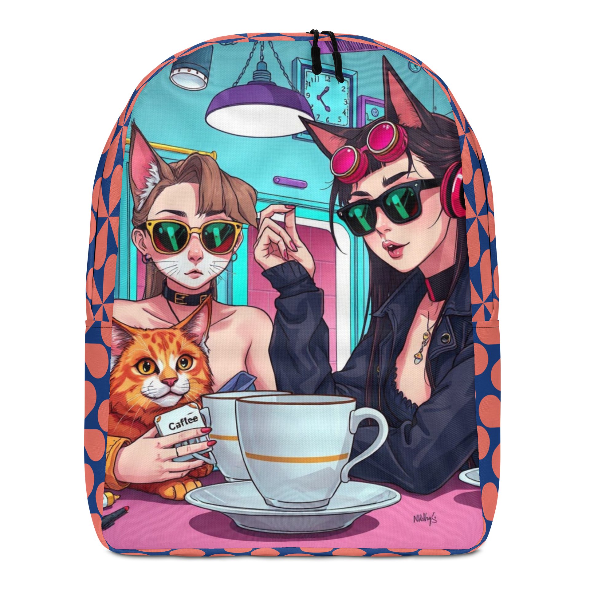 Minimalist Backpack - Cyberpunk Cat Girlfriends Coffee Break product image (1)