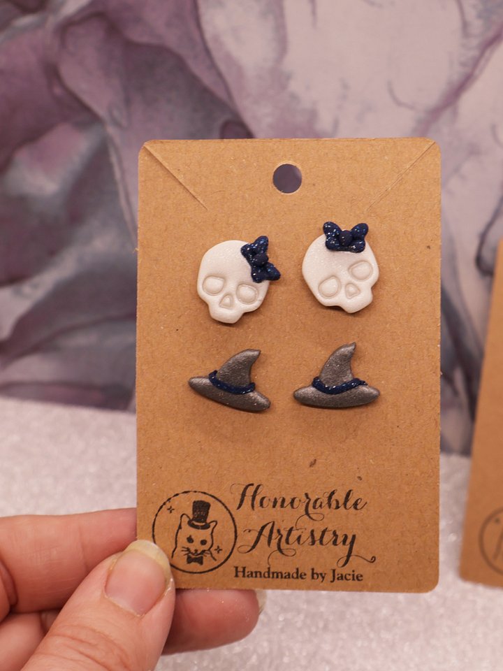 Blue-Grey Witchy Stud Earrings - Polymer Clay product image (2)