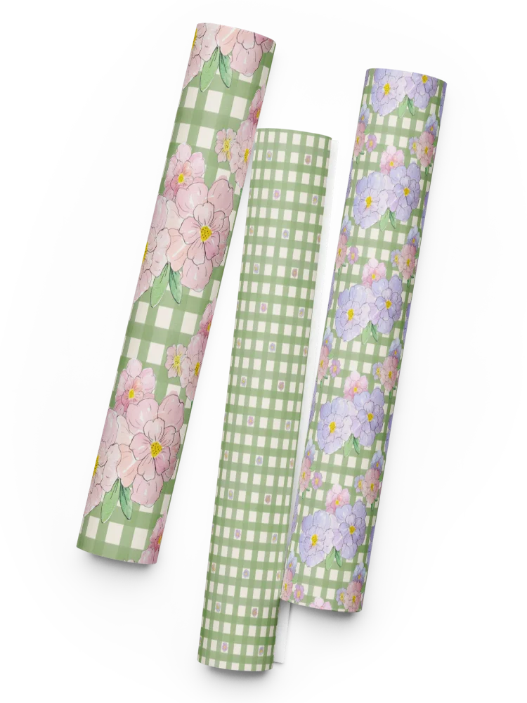 Gingham Blossoms Wrapping Paper Set of 3 Sheets product image (12)