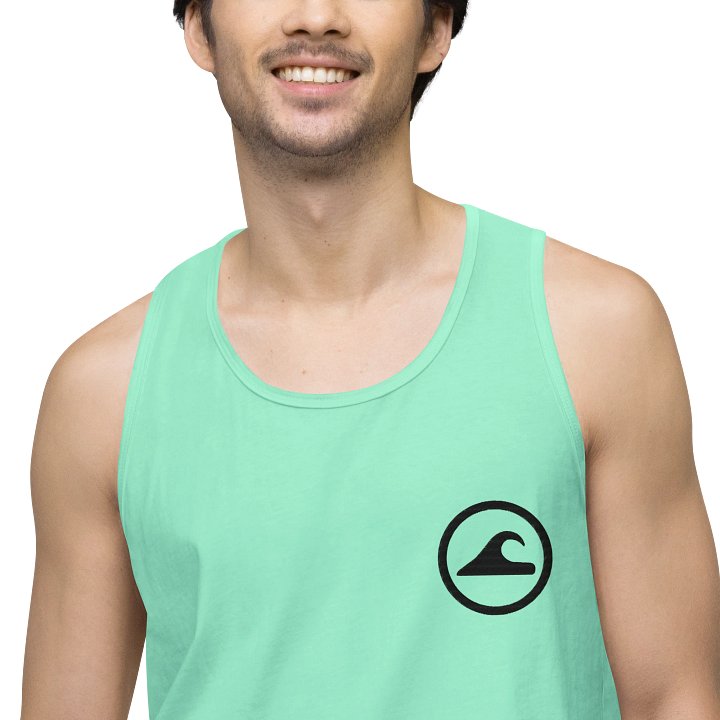 Embroidered Wave Rider Cotton Heritage Men's Premium Tank Top (Black-on-Color) product image (16)