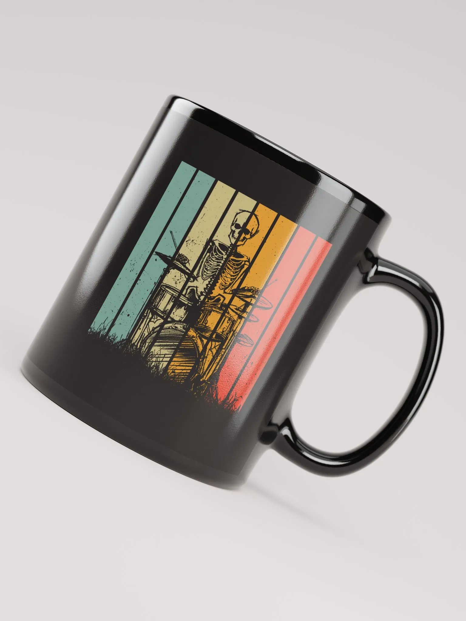 Skeleton Playing The Drums Retro Style Black Mug product image (7)