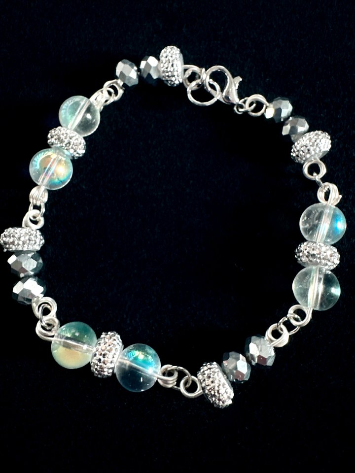 MFD-00275 | 8" Iridescent Glass Bubble Beads Bracelet | Wire Wrapped Links | by Monique Faella Designs™ product image (1)