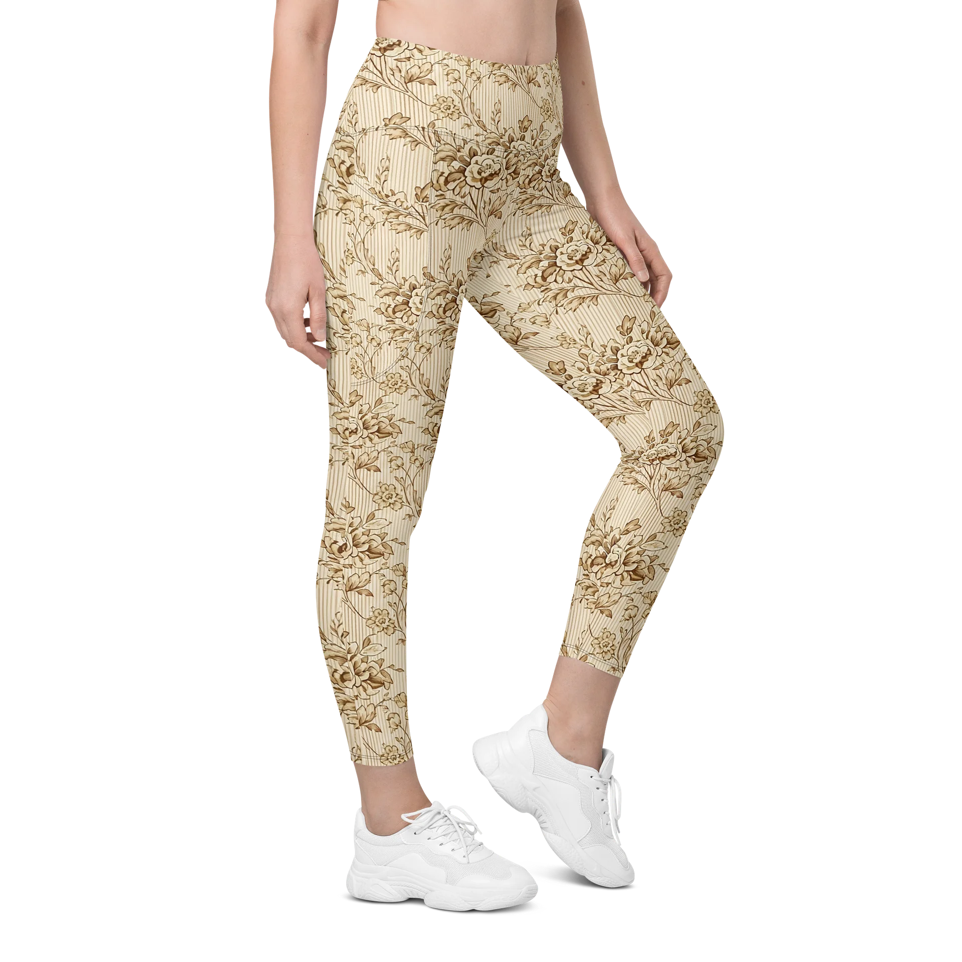 Beige Floral All-Over Print Pocket Leggings product image (5)