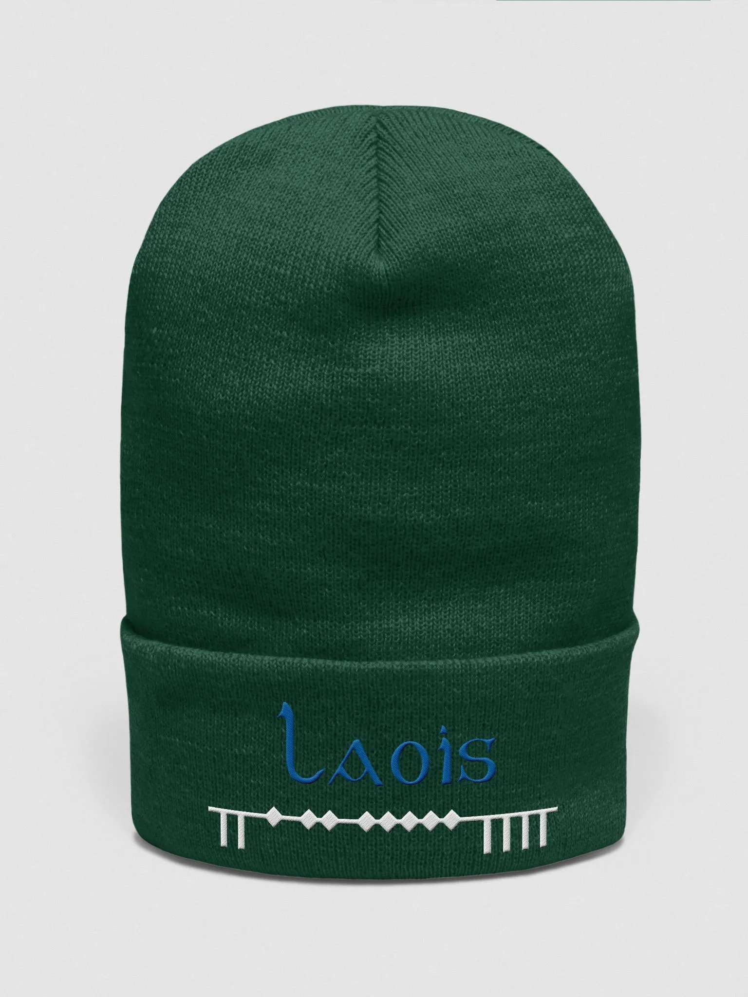 Laois Scholastic Style Ogham, white and blue, embroidered Cuffed Beanie product image (36)