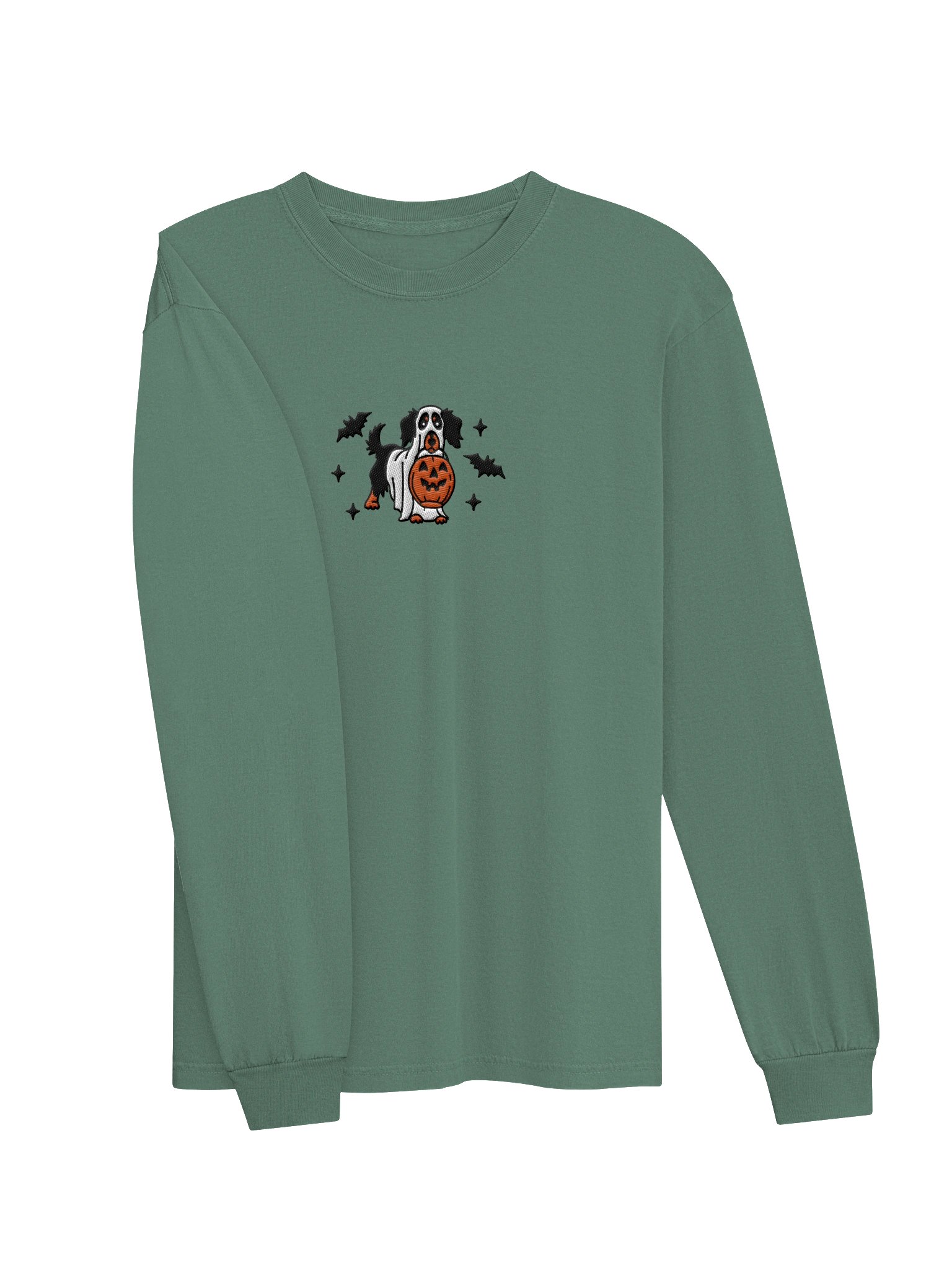 Halloween Longhaired Dachshund(Black & Tan) Embroidered Long-sleeved T-Shirt product image (6)