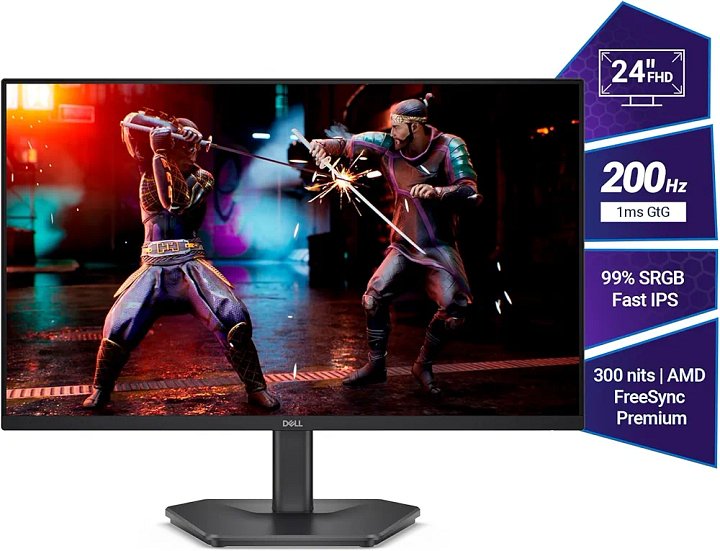Dell SE2425HG 23.8" FHD IPS Gaming Monitor, 200Hz Refresh, 3side narrow bezels, 1ms GtG, AMD FreeSync Premium,HDR 10,300nits, 1000:1 Contrast, 99% Srgb, Tilt, 2*HDMI 2.1 product image (2)