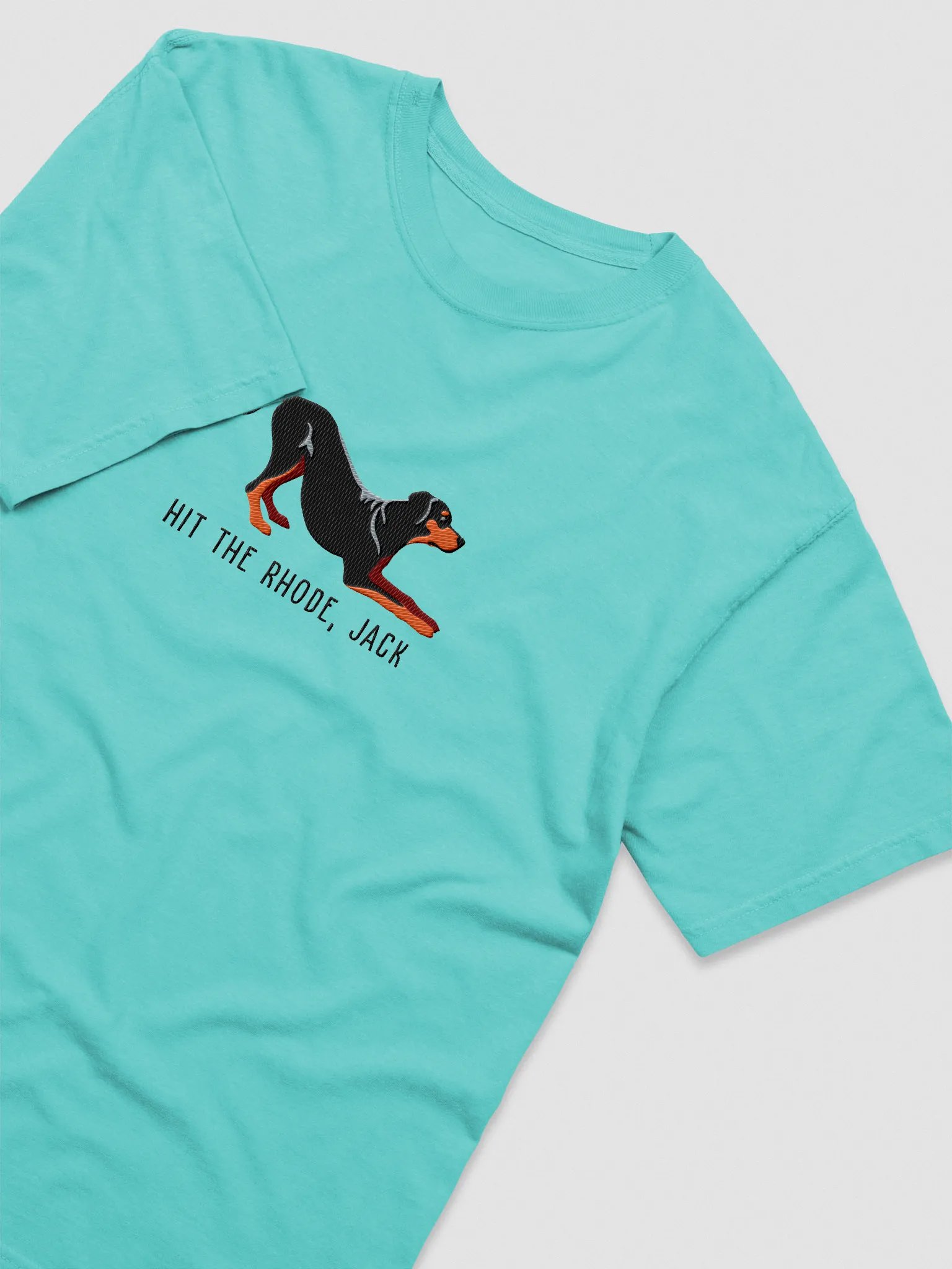 Hit the Rhode, Jack T-Shirt(Embroidered) of a Rhodesian Ridgeback(Black & Tan) product image (6)