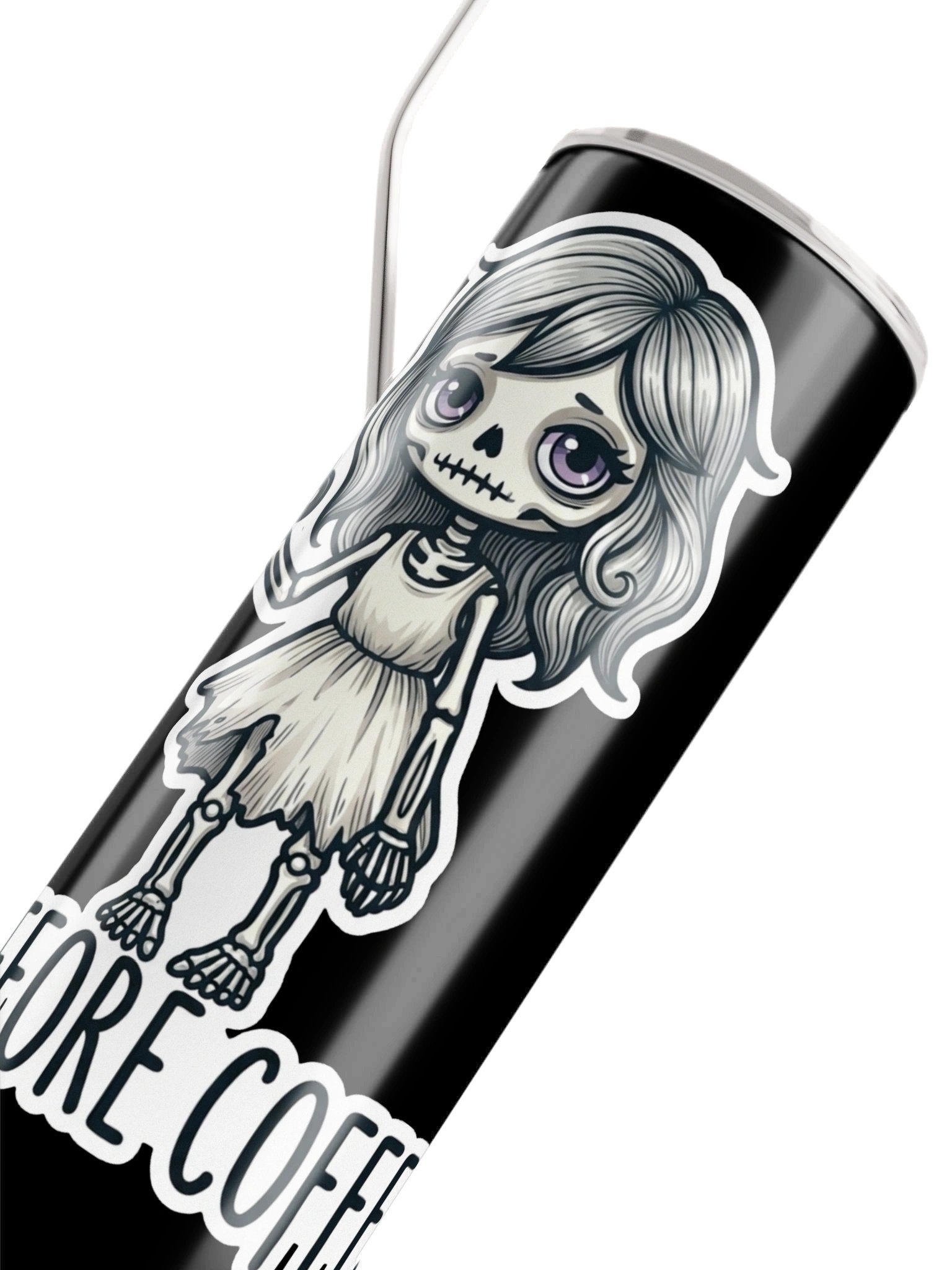 "Me Before Coffee" Skeleton Girl Tumbler | 20oz Stainless Steel product image (4)