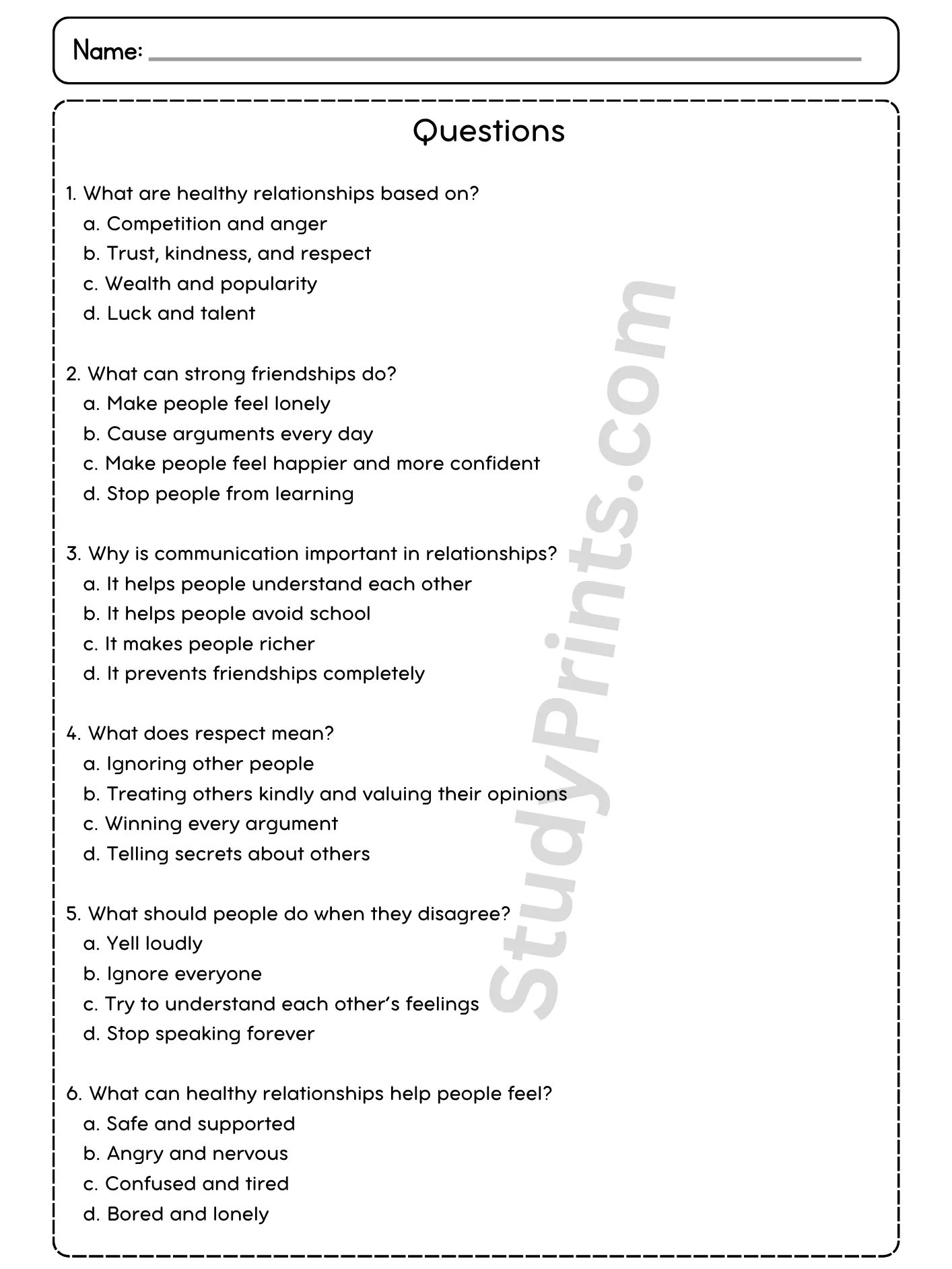 Relationships Reading Comprehension Passage and Questions | Printable PDF product image (3)