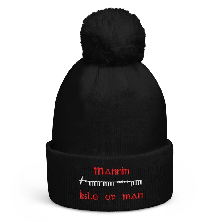 Isle of Man/Mannin Scholastic style Ogham embroidered Pom-Pom Beanie product image (1)