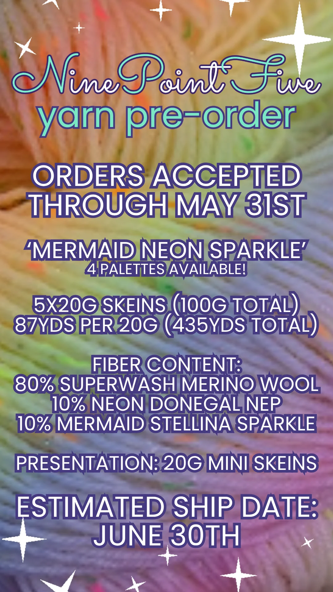 [PRE-ORDER] Fingering Weight Mermaid Stellina Neon Donegal Nep Mini Skein Fade Set (5 x 20g Skeins) product image (1)