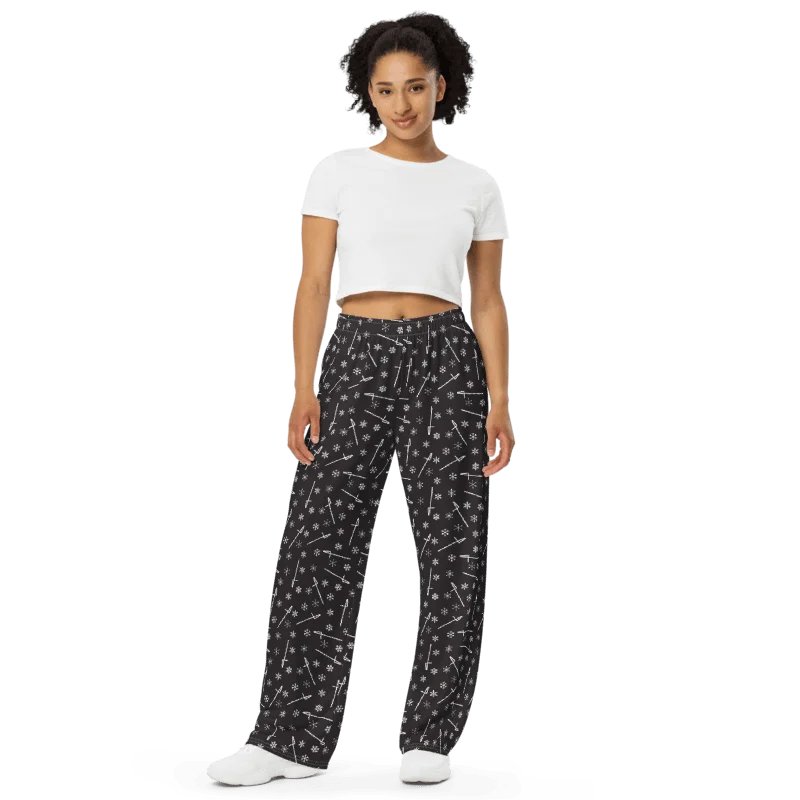 Contrabass Flute - Flutes and Snowflakes Unisex Wide-Leg Lounge Pants product image (3)