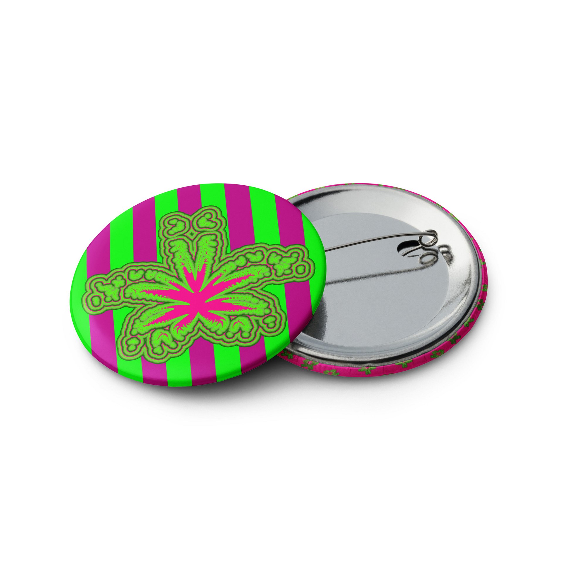 Neon Green Hot Pink Pot Leaf Pins, Stoner Circus Cannabis Art Pin Button Set, Weird Weed Accessories product image (2)